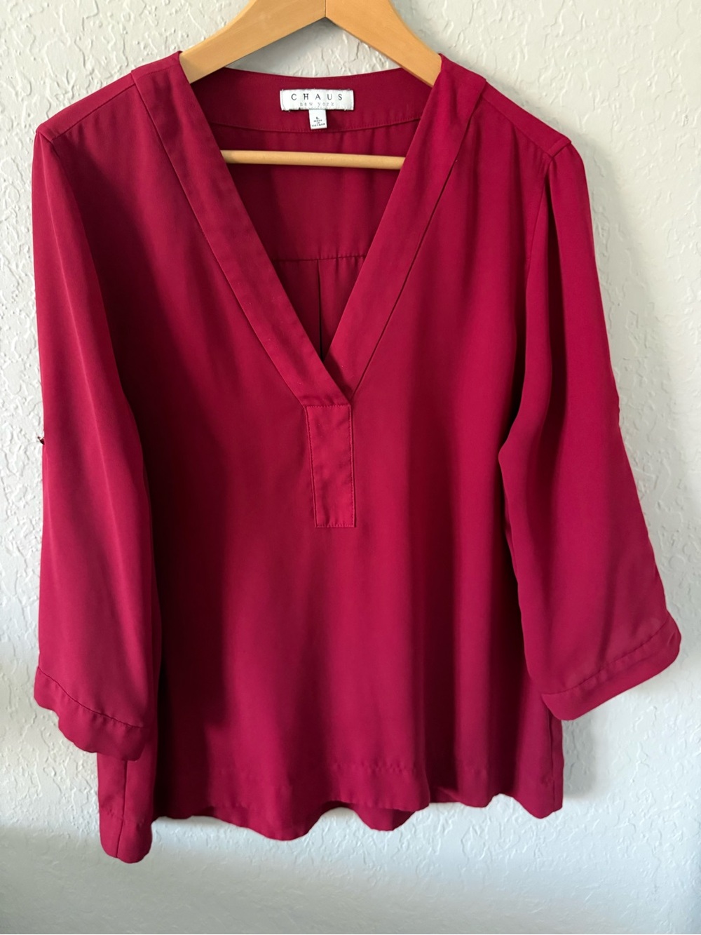 Chaus Women's Deep Wine V-Neck Blouse Fuchsia Large